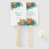 Blauwgroen en Oranje Floral Weddenschap Dank je Handwaaier (Voorkant en achterkant)