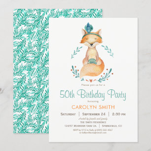 Blauwgroen en Oranje meisje Fox verjaardagsfeestje Kaart