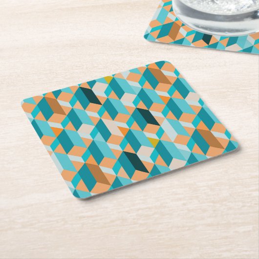 Blauwgroen en Oranje modellen Vierkante Kartonnen Onderzetter (Schuin)