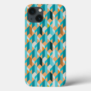 Blauwgroen en Oranje patroon iPhone 13 Hoesje