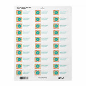 Blauwgroen en Oranje Retro Floral Damask Monogram Etiket (Full Sheet)