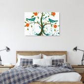 Blauwgroen en Oranje  Tortelduifjes Canvas Afdruk (Insitu (Slaapkamer))