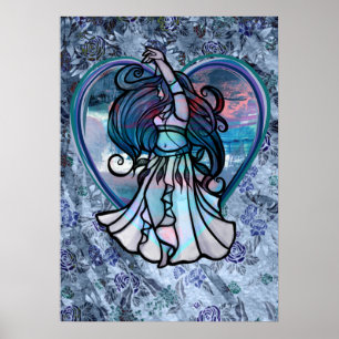 Blauwgroen en Paars Belly Dancer Love Heart Poster