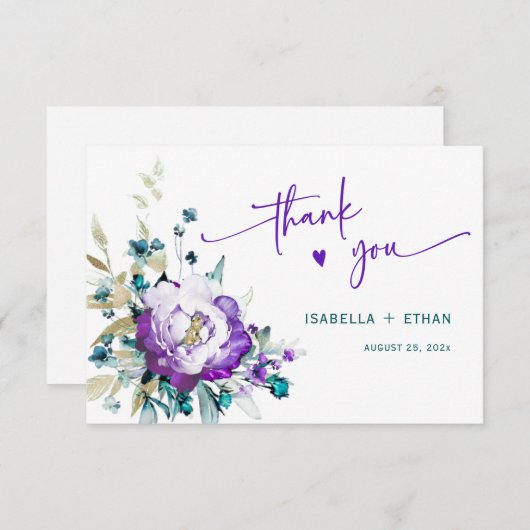 Blauwgroen en Paarse bruiloft Bedankt (Voorkant / Achterkant)