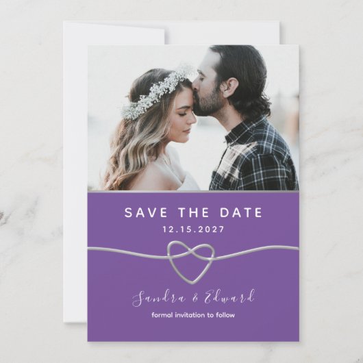 Blauwgroen en Paarse bruiloft Save The Date (Voorkant)