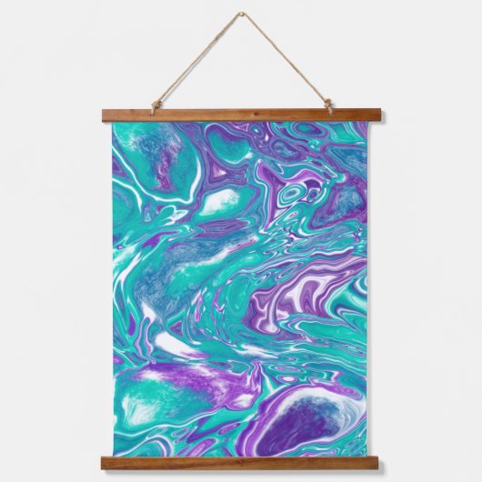Blauwgroen en Paarse marmer fluid Art Hanging Tape Hangend Wandkleed (Voorkant)