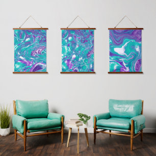 Blauwgroen en Paarse marmer fluid Art Hanging Tape Hangend Wandkleed