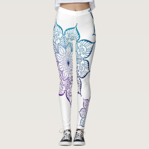 Blauwgroen en Paarse Ombre Faux Glitter Mandalas, Leggings