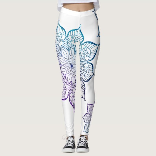 Blauwgroen en Paarse Ombre Faux Glitter Mandalas, Leggings (Voorkant)