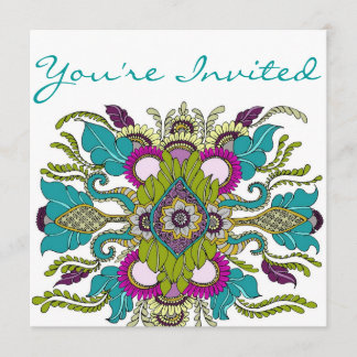 Blauwgroen en Paarse Paisley Henna Shower Invitati Kaart