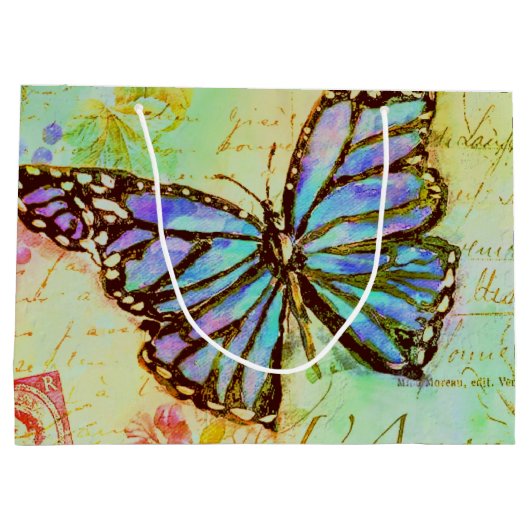 Blauwgroen en paarse vlinder groot cadeauzakje (Achterkant)