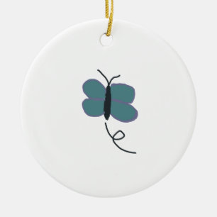 Blauwgroen en Paarse vlinder Keramisch Ornament