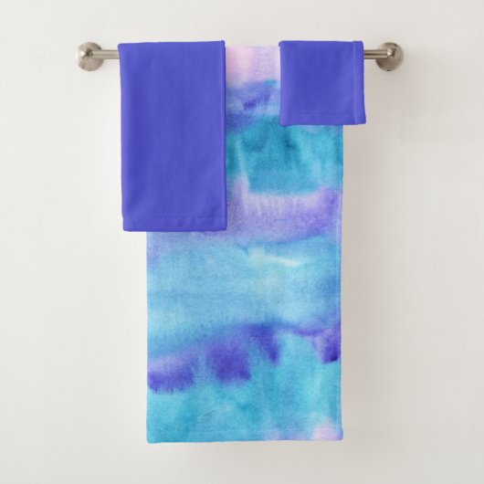 Blauwgroen en Paarse Waterverf Design #1 | Bad Handdoek (Insitu)