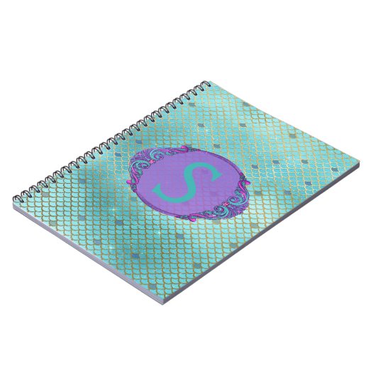 Blauwgroen en Paarse zeemeermin Schalen Monogram S Notitieboek (Linkerzijde)