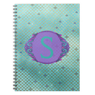 Blauwgroen en Paarse zeemeermin Schalen Monogram S Notitieboek