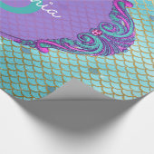 Blauwgroen en Paarse Zeemeermin Schalen Monogram V Cadeaupapier (Hoek)