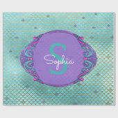 Blauwgroen en Paarse Zeemeermin Schalen Monogram V Cadeaupapier (Vlak)