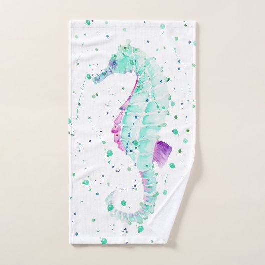 Blauwgroen en Paarse zeepaardjes Bad Handdoek (Handdoek)