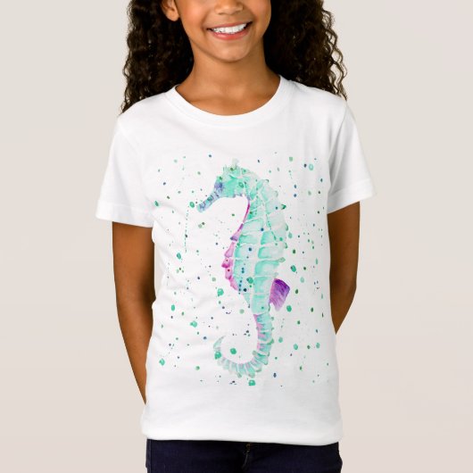 Blauwgroen en Paarse zeepaardjes T-shirt (Voorkant)