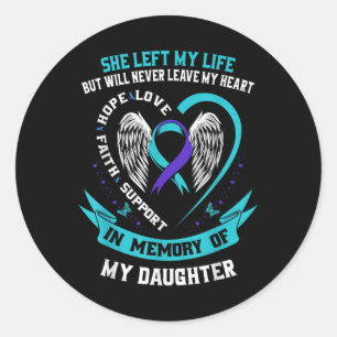 Blauwgroen en Paarse zelfmoordbewustwording Dochte Ronde Sticker