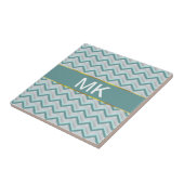 Blauwgroen en parels ZigZag Tegeltje (Zijkant)