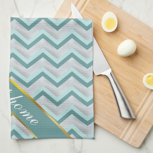 Blauwgroen en parels ZigZag Theedoek (Quarter Fold)