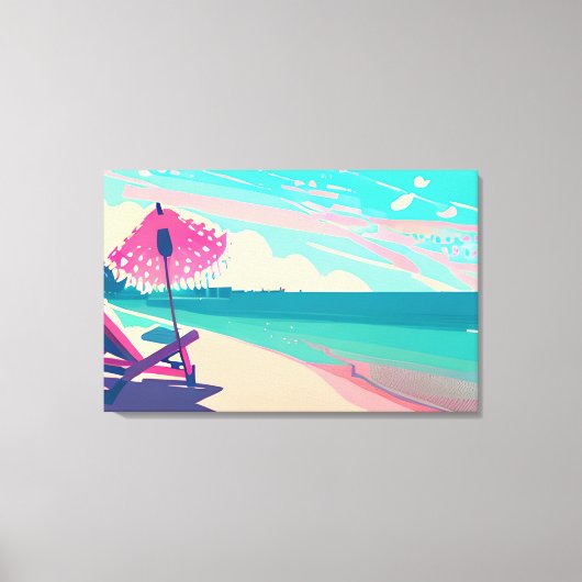 Blauwgroen en perzik zandstrand canvas afdruk (Voorkant)