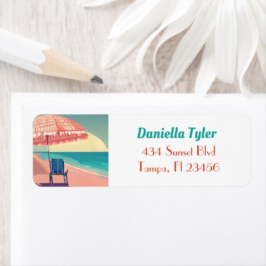 Blauwgroen en perzikstrand | tropisch etiket (Insitu)