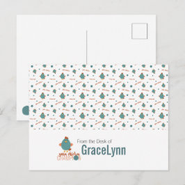 Blauwgroen- en roestgaren Briefkaart van kippen