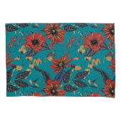 Blauwgroen en rood bloemmotief kussensloop (Voorkant)