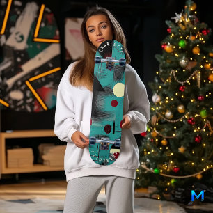 Blauwgroen en rood minimalistisch geometrisch skat skateboard
