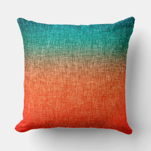 Blauwgroen en rood Oranje Abstract Ombre Crosshatc Kussen
