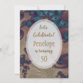 Blauwgroen en Roos Gold Feathery Fractal 50th Birt Kaart (Voorkant)
