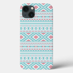 Blauwgroen en roze Aztec - tribaal patroon iPhone 13 Hoesje
