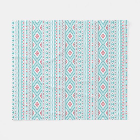 Blauwgroen en roze Aztec - tribaal patroon Fleece Deken (Voorkant (Horizontaal))