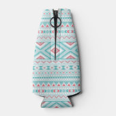 Blauwgroen en roze Aztec - tribaal patroon Flesjeskoeler (Achterkant)