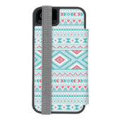 Blauwgroen en roze Aztec - tribaal patroon Incipio iPhone Portemonnee Hoesje (Agenda Achterkant)