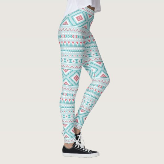 Blauwgroen en roze Aztec - tribaal patroon Leggings (Rechts)