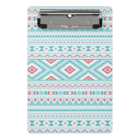 Blauwgroen en roze Aztec - tribaal patroon Mini Klembord (Voorkant)