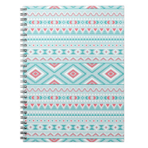 Blauwgroen en roze Aztec - tribaal patroon Notitieboek