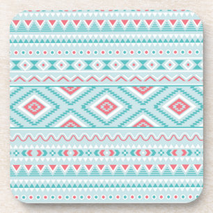 Blauwgroen en roze Aztec - tribaal patroon Onderzetter