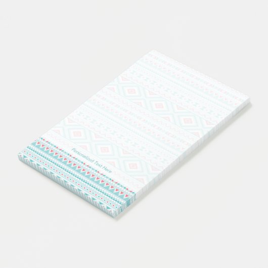Blauwgroen en roze Aztec - tribaal patroon Post-it® Notes (Schuin)