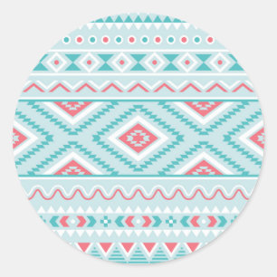 Blauwgroen en roze Aztec - tribaal patroon Ronde Sticker