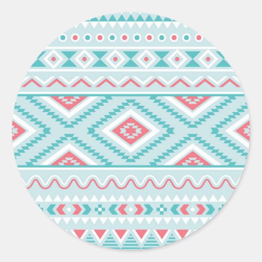 Blauwgroen en roze Aztec - tribaal patroon Ronde Sticker (Voorkant)