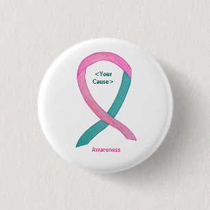 Blauwgroen en roze bewustwording Buttonnen met lin Ronde Button 3,2 Cm