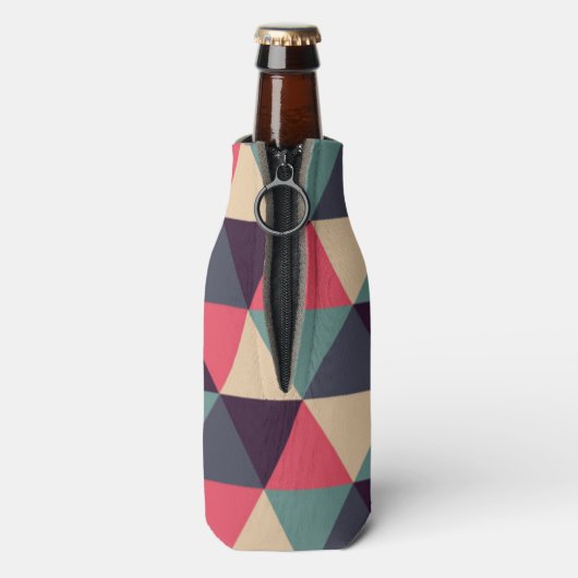 Blauwgroen en roze driehoekspatroon flesjeskoeler (Fles Achterkant)