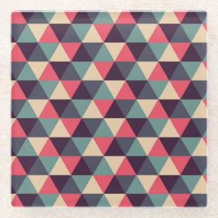 Blauwgroen en roze driehoekspatroon glazen onderzetter