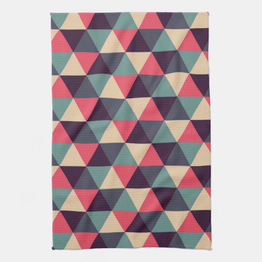 Blauwgroen en roze driehoekspatroon theedoek (Verticaal)