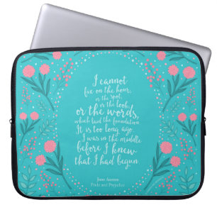 Blauwgroen en Roze Floral Jane Austen Pride en Pre Laptop Sleeve