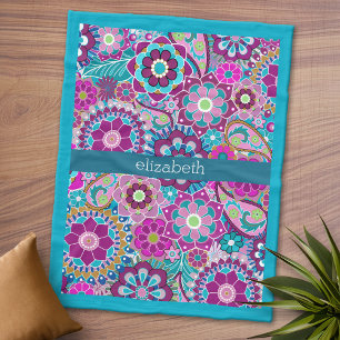 Blauwgroen en Roze Floral Patroon met de Naam van Fleece Deken